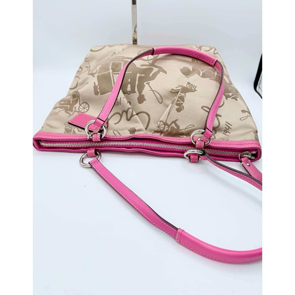 Coach Horse & Carriage Sateen Gallery Shoulder Bag Pink Khaki F14482 Tote - Picture 8 of 10